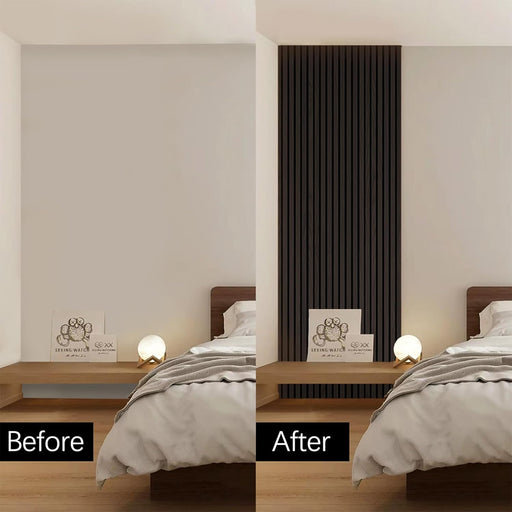 Before and after comparison of a bedroom setup with a radiator.