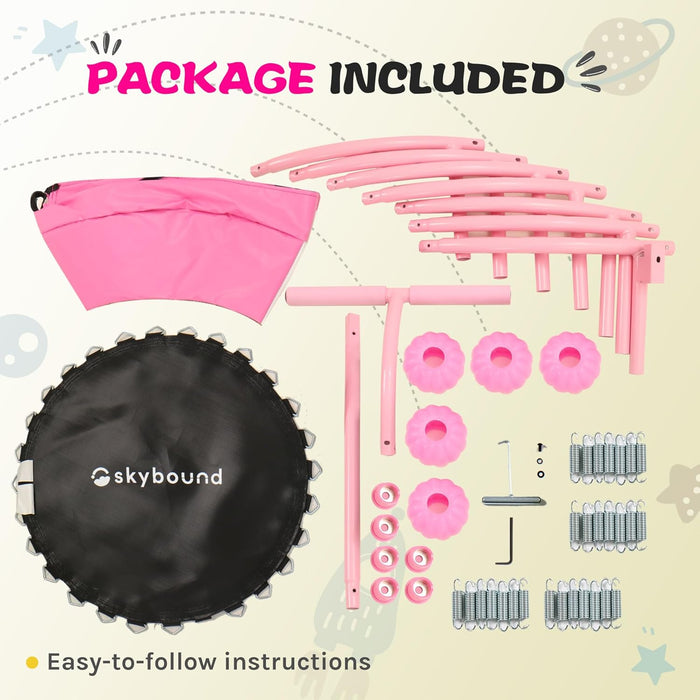 36" Pink Kids Trampoline Indoor, Toddler Rebounder w/ Safety Handle