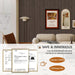 Living room with beige sofa, framed pictures, and certification documents on a white background.
