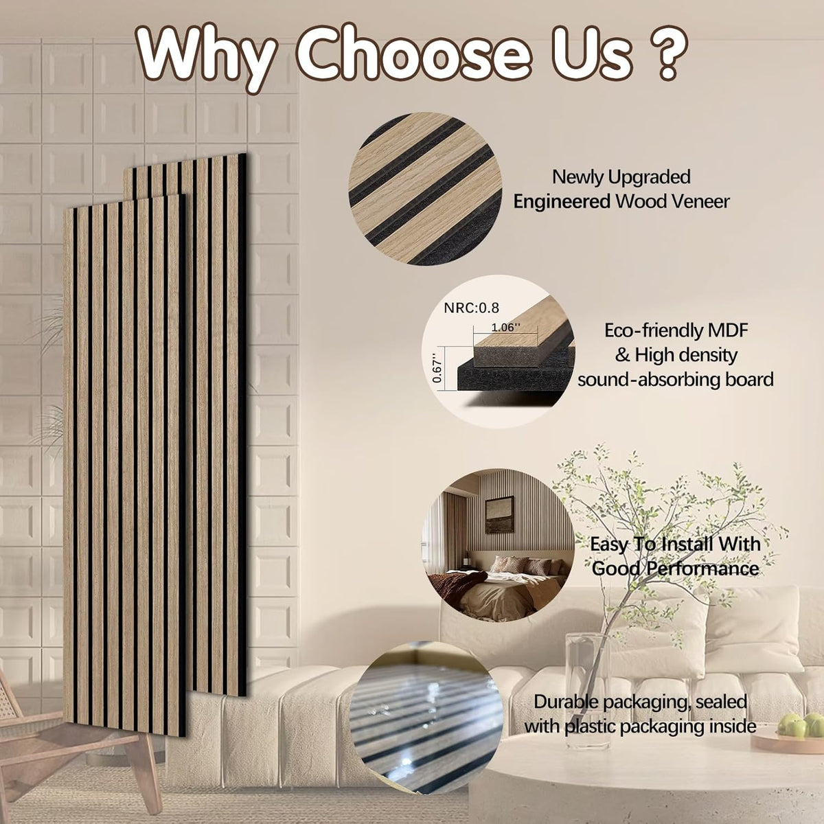 Paneles acústicos de pared de listones de nogal premium de Unisoar
