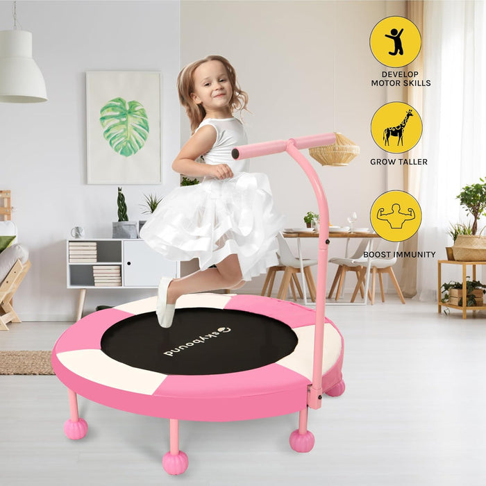 36" Pink Kids Trampoline Indoor, Toddler Rebounder w/ Safety Handle