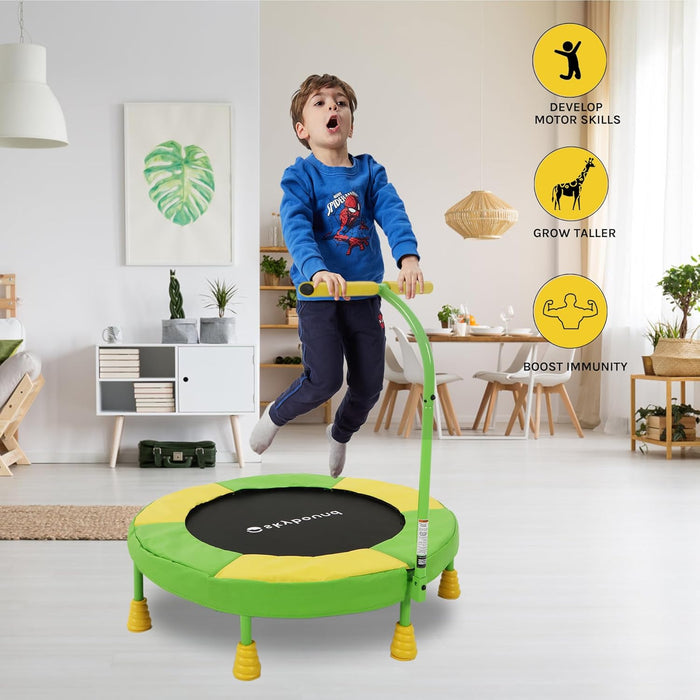 36" Yellow Kids Trampoline Indoor, Toddler Rebounder w/ Safety Handle
