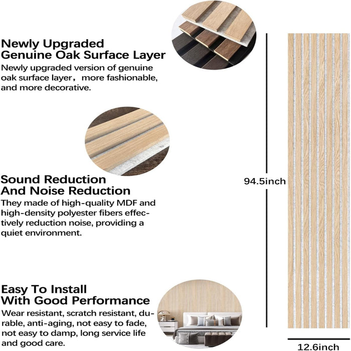 Close-up of upgraded oak veneer on Unisoar acoustic panels with size and installation details