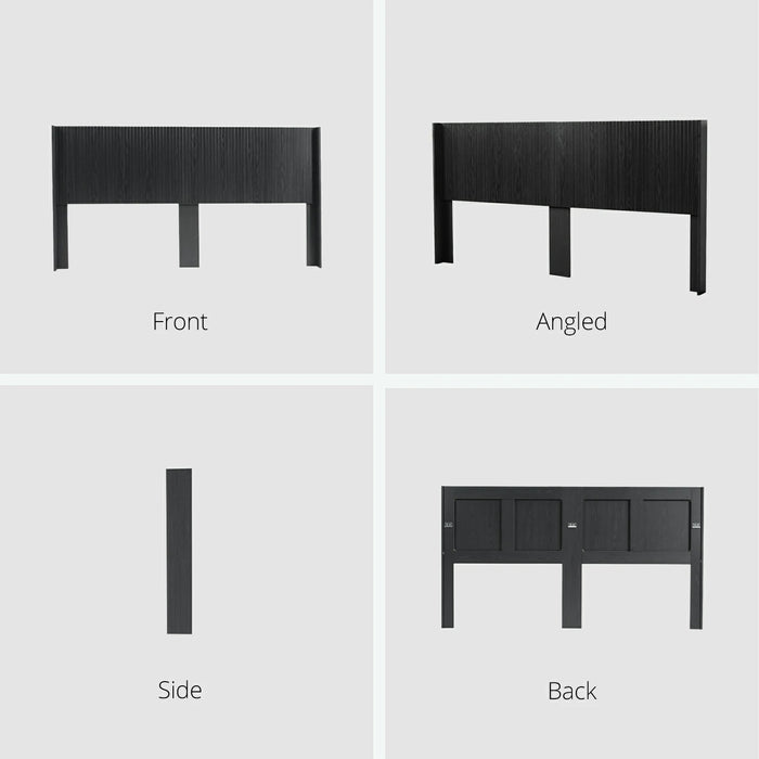 Fluted Wood Headboard Queen/King Size - Wall Mounted Boho Wingback