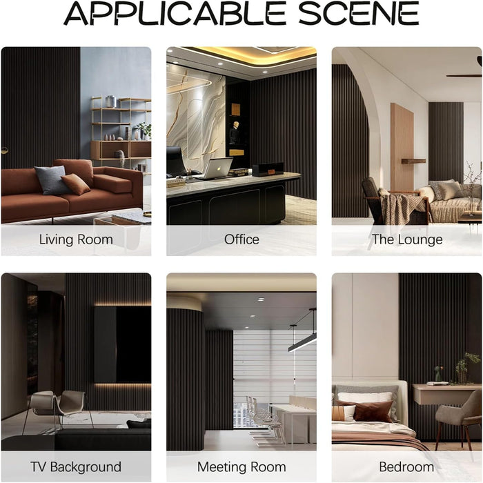 Collage of interior design scenes including living room, office, lounge, TV background, meeting room, and bedroom.