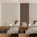Before and after comparison of a bedroom setup with a striped wall.
