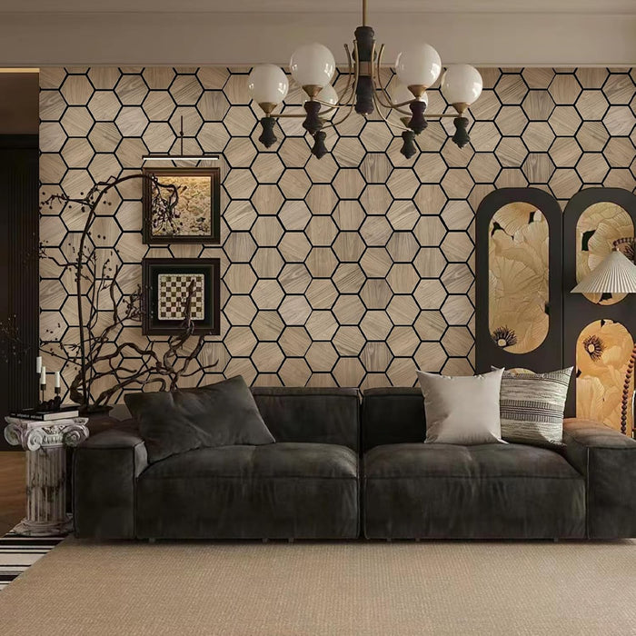 Paneles de pared acústicos hexagonales de lujo en nogal americano de Unisoar 