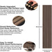 Wooden panel with text on sound reduction, surface layer upgrade, and installation ease.