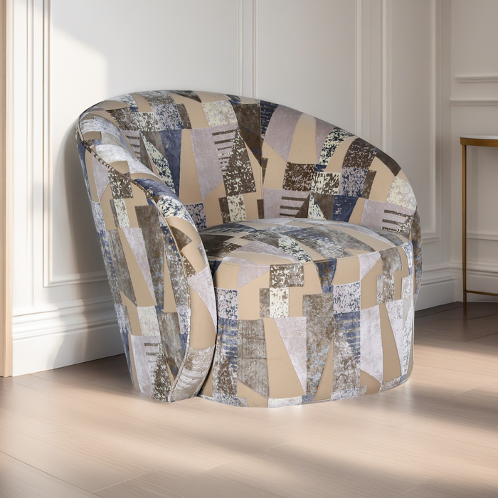 Modern 34" Upholstered Swivel Barrel Accent Chair - 360° Rotating Armchair with Sturdy Metal Base