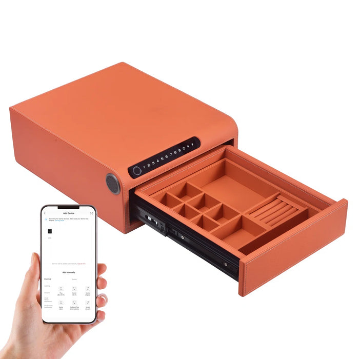 Biometric Fingerprint Jewelry Safe, Leather Finish