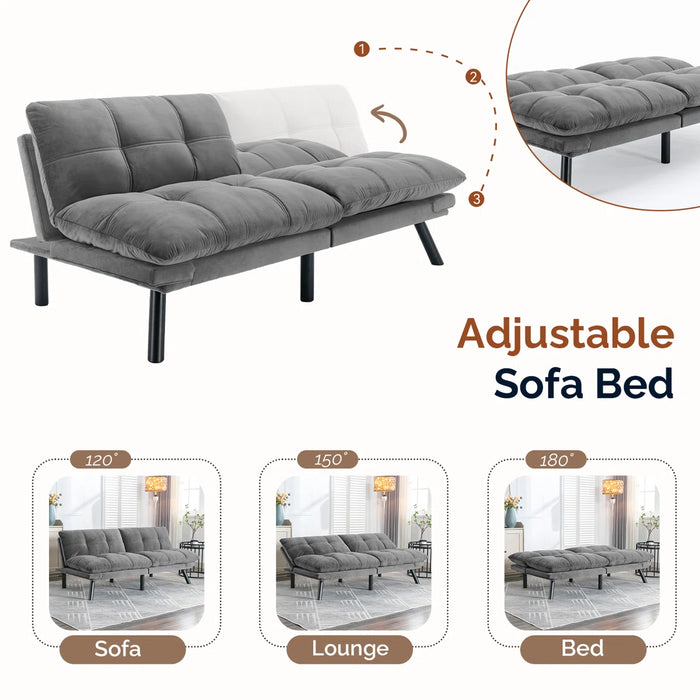 Convertible Futon Sofa Bed Couch | Adjustable 2-Seater Sleeper
