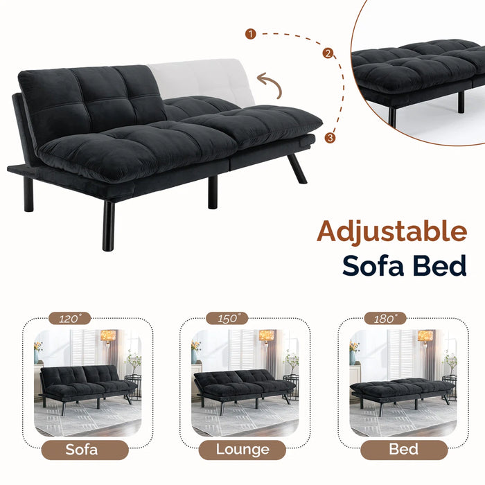 Convertible Futon Sofa Bed Couch | Adjustable 2-Seater Sleeper