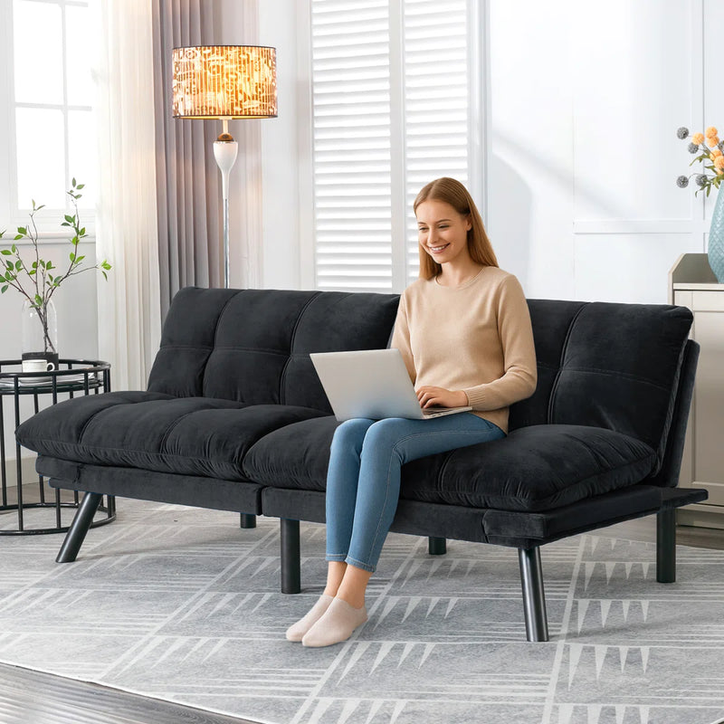 Convertible Futon Sofa Bed Couch | Adjustable 2-Seater Sleeper