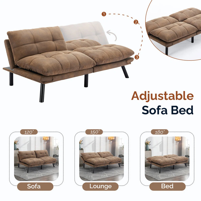 Convertible Futon Sofa Bed Couch | Adjustable 2-Seater Sleeper