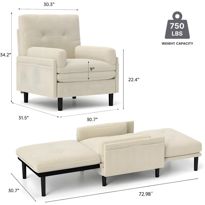 Convertible Sofa Bed Couch, Adjustable Sleeper Chair Pullout