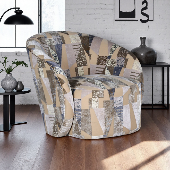 Modern 34" Upholstered Swivel Barrel Accent Chair - 360° Rotating Armchair with Sturdy Metal Base