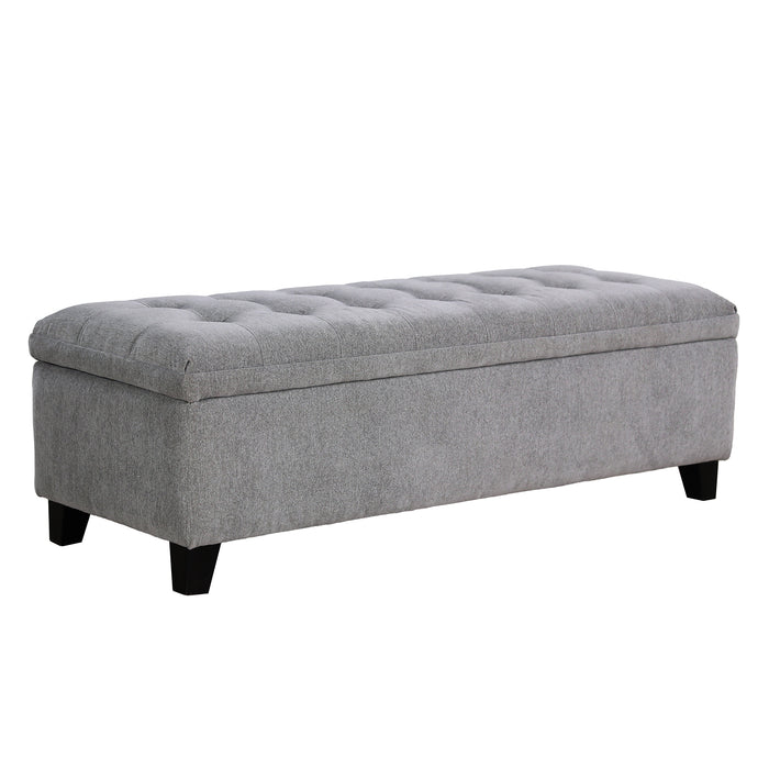 Modern 51" Rectangular Storage Bench - Tufted Linen Upholstered Ottoman with Hidden Storage