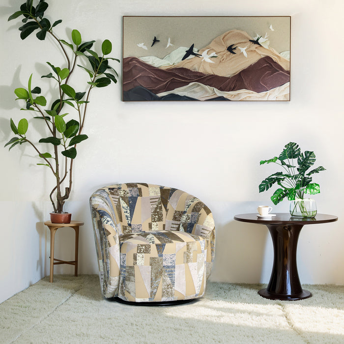 Modern 34" Upholstered Swivel Barrel Accent Chair - 360° Rotating Armchair with Sturdy Metal Base
