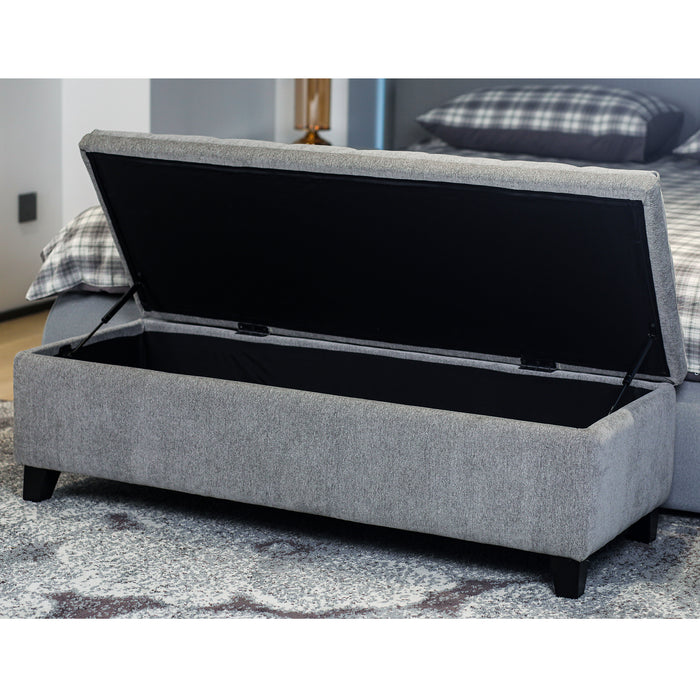 Modern 51" Rectangular Storage Bench - Tufted Linen Upholstered Ottoman with Hidden Storage