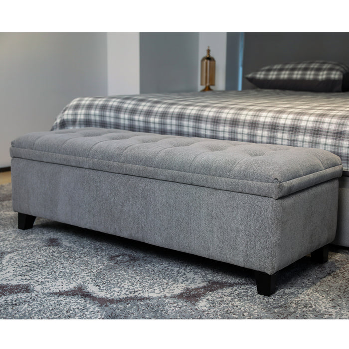 Modern 51" Rectangular Storage Bench - Tufted Linen Upholstered Ottoman with Hidden Storage