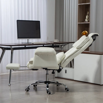 Massage Office Chair | 155 Reclining Ergonomic Chair with Footrest, White Massage Office Chair | 155 Reclining Ergonomic Chair with Footrest, White