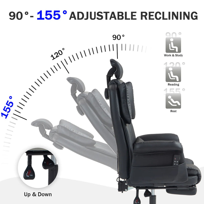 Massage Office Chair | 155° Reclining Ergonomic Chair with Footrest