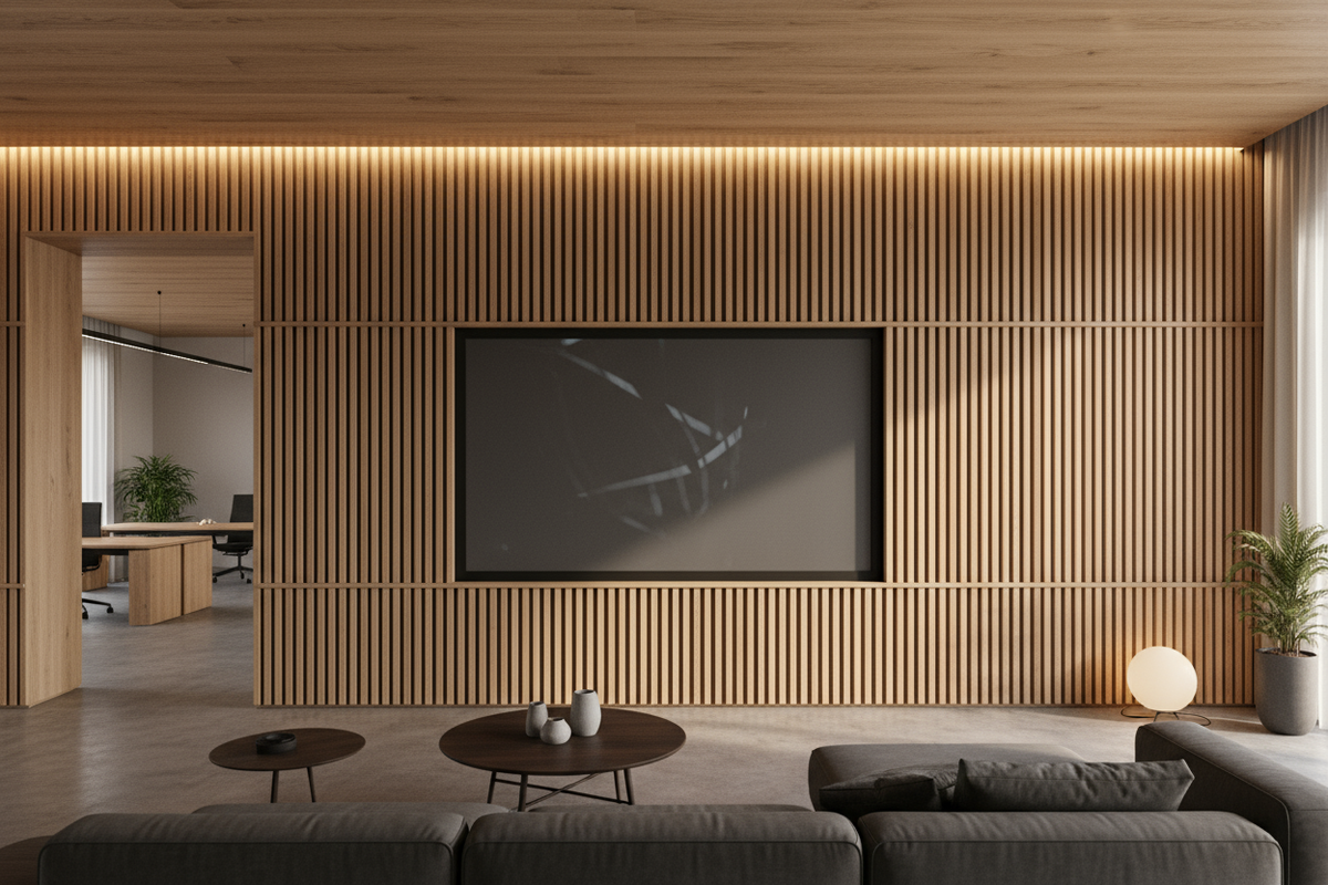 Full Wall Acoustic Slat Panel Installation