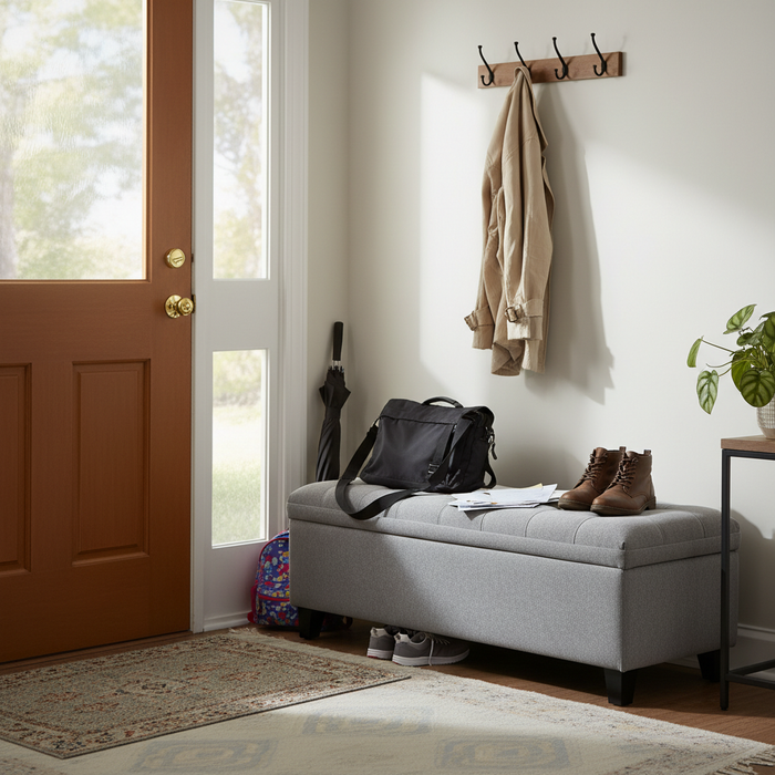 Modern 51" Rectangular Storage Bench - Tufted Linen Upholstered Ottoman with Hidden Storage