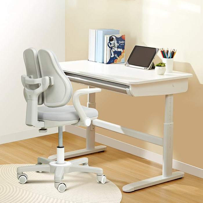 Kids Desk and Chair Set, Wooden Study Table with Storage Bins, Children Writing Table & Chair for Study Room Bedroom, Student School Desk for Boys Girls (Desk and Chair)
