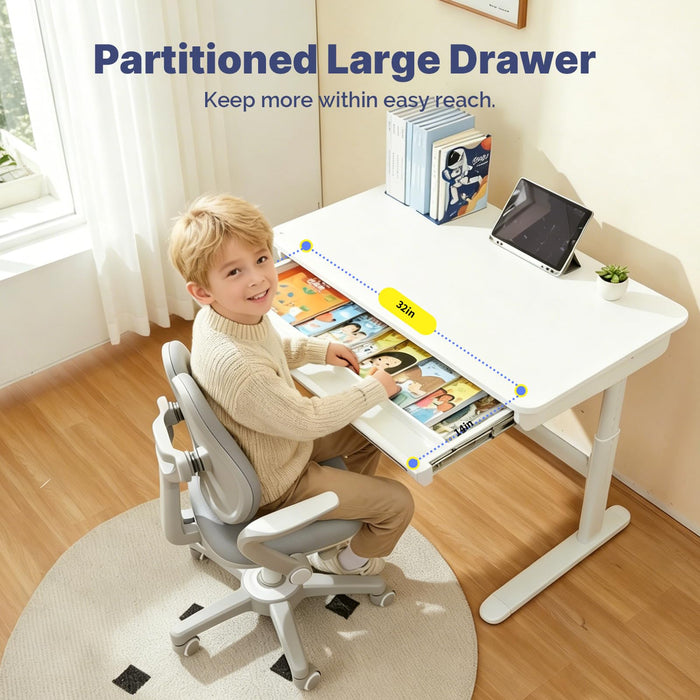 Kids Desk and Chair Set, Wooden Study Table with Storage Bins, Children Writing Table & Chair for Study Room Bedroom, Student School Desk for Boys Girls (Desk and Chair)