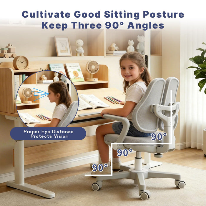 Kids Desk and Chair Set, Wooden Study Table with Storage Bins, Children Writing Table & Chair for Study Room Bedroom, Student School Desk for Boys Girls (Desk and Chair)