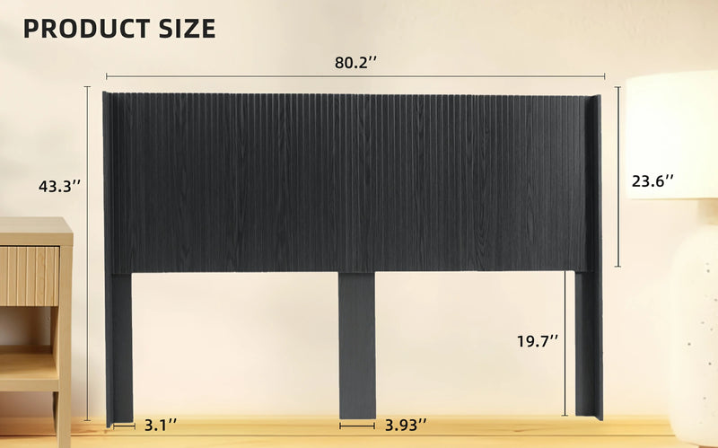 Fluted Wood Headboard Queen/King Size - Wall Mounted Boho Wingback