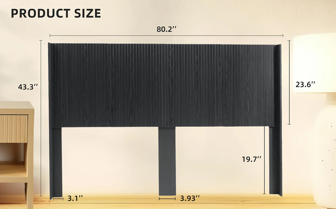 Fluted Wood Headboard Queen/King Size - Wall Mounted Boho Wingback