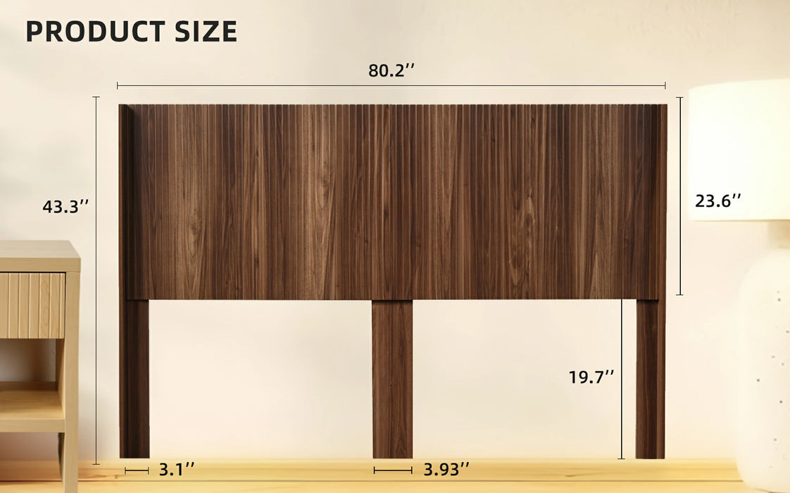 Fluted Wood Headboard Queen/King Size - Wall Mounted Boho Wingback