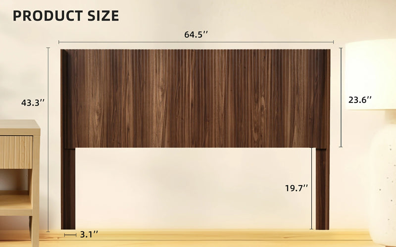 Fluted Wood Headboard Queen/King Size - Wall Mounted Boho Wingback