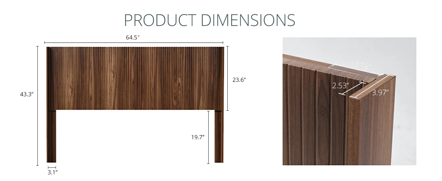 Fluted Wood Headboard Queen/King Size - Wall Mounted Boho Wingback